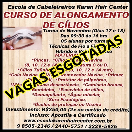 VAGAS ESGOTADAS CILIOS 17 18 NOVEMBRO
